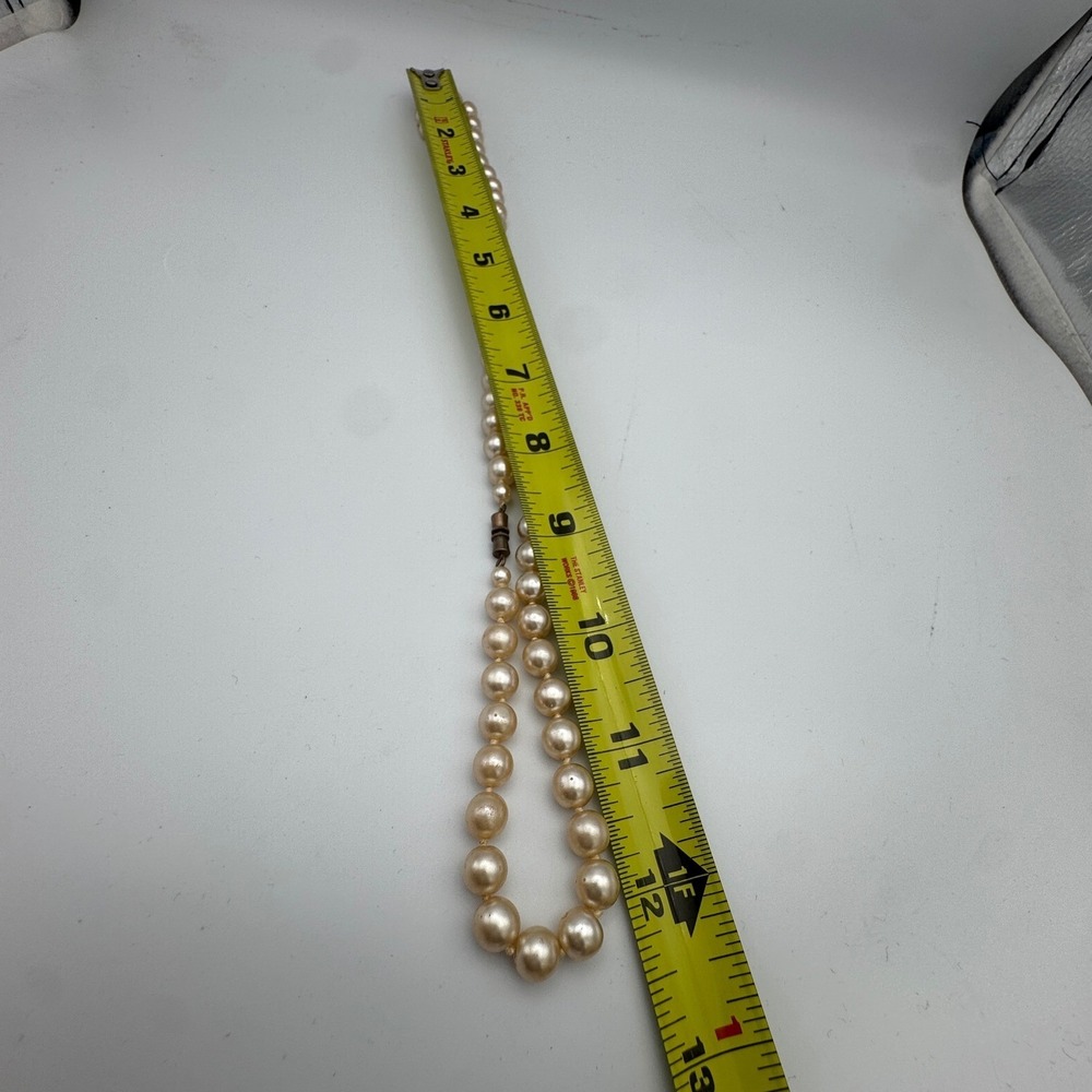 Vintage Faux Pearl Hand Knotted Necklace Champagne Cream Barrel Clasp 24 in 8mm - Picture 5 of 6